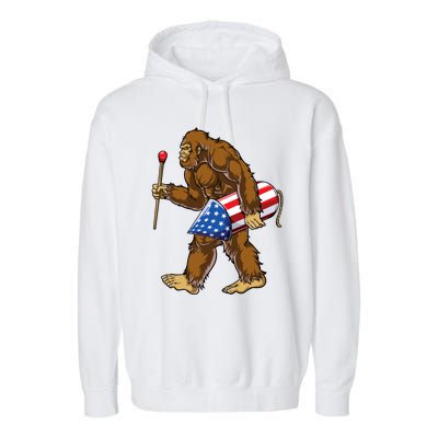 Bigfoot Fireworks 4th Of July Funny Boys Men Sasquatch Lover Garment-Dyed Fleece Hoodie