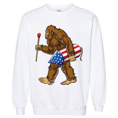 Bigfoot Fireworks 4th Of July Funny Boys Men Sasquatch Lover Garment-Dyed Sweatshirt