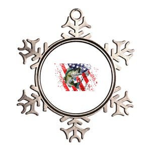 Bass Fishing American Flag 4th Of July Design For Fisher Cute Gift Metallic Star Ornament