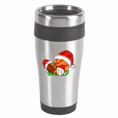 Baseball Football And Basketball With Santa Hats Xmas Funny Gift 16oz Travel Tumbler