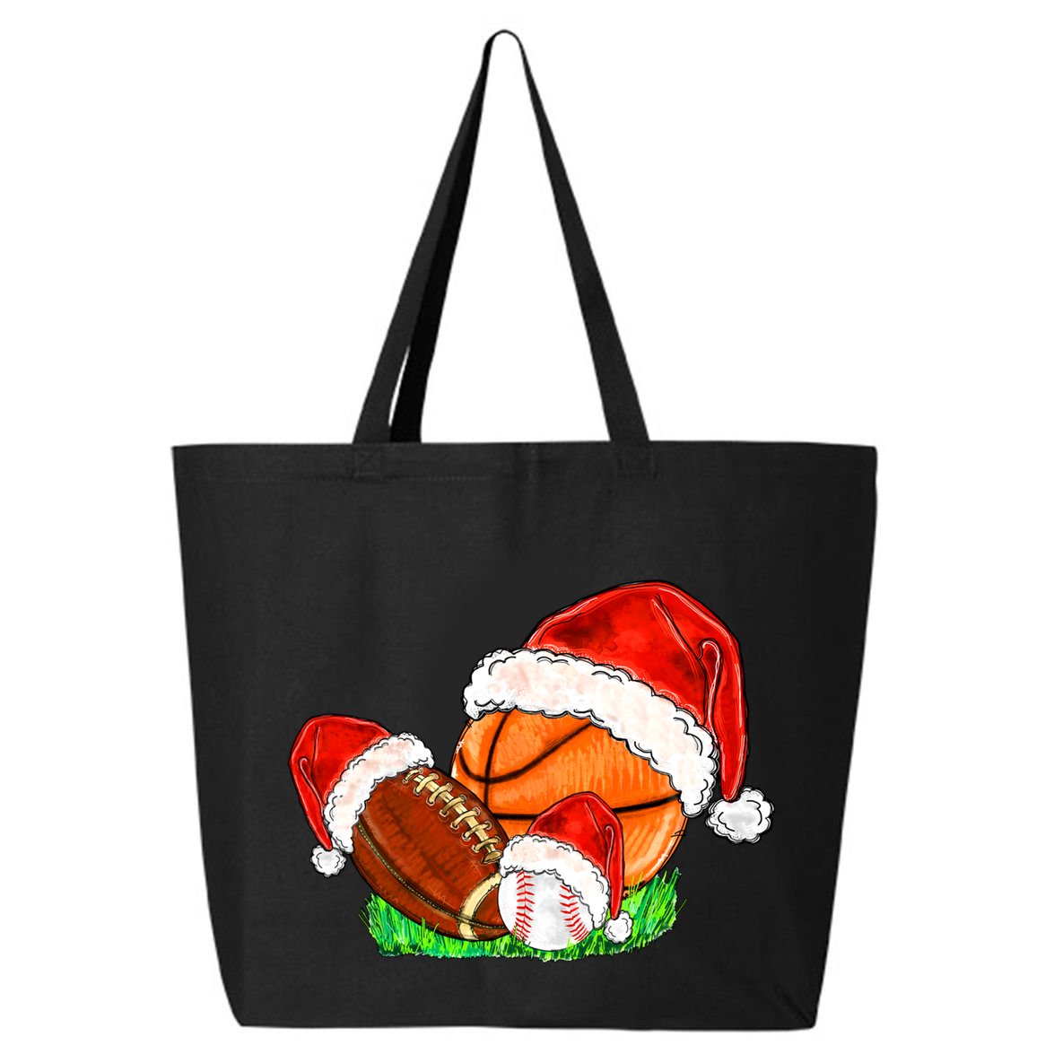 Baseball Football And Basketball With Santa Hats Xmas Funny Gift 25L Jumbo Tote