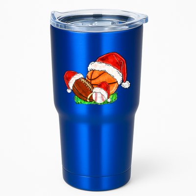 Baseball Football And Basketball With Santa Hats Xmas Funny Gift Tumbler