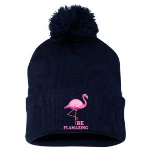 Be Flamazing Amazing Flamingo Design For Wo And Girl Pom Pom 12in Knit Beanie