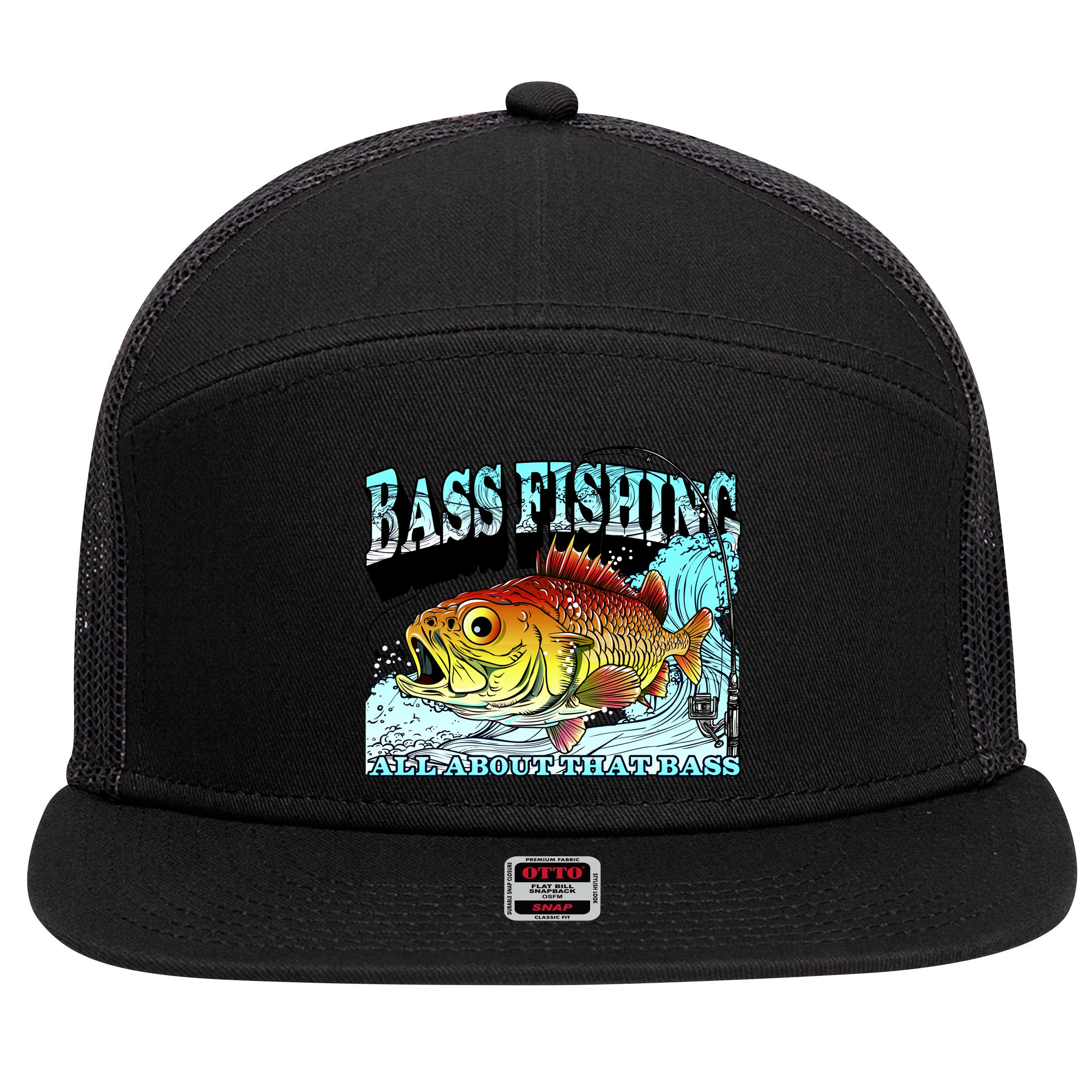 Bass Fishing All About That Bass 7 Panel Mesh Trucker Snapback Hat