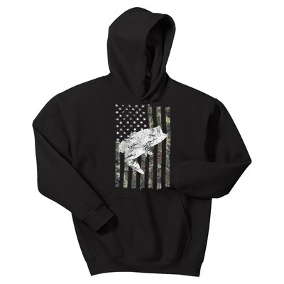 Bass Fishing American Camo USA Flag For Fisherman (On Back) Kids Hoodie