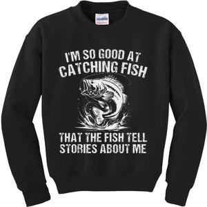 Bass Fishing Angler Funny Fisherman Catching Fish Kids Sweatshirt