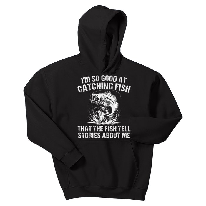 Bass Fishing Angler Funny Fisherman Catching Fish Kids Hoodie