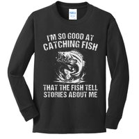 Bass Fishing Angler Funny Fisherman Catching Fish Kids Long Sleeve Shirt