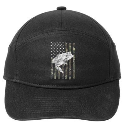 Bass Fishing American Camo USA Flag For Fisherman 7-Panel Snapback Hat