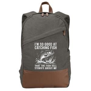 Bass Fishing Angler Funny Fisherman Catching Fish Cotton Canvas Backpack