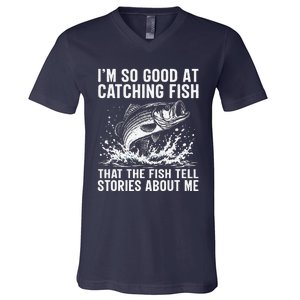 Bass Fishing Angler Funny Fisherman Catching Fish V-Neck T-Shirt