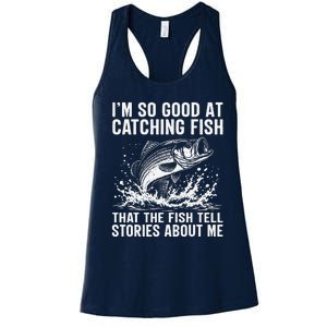 Bass Fishing Angler Funny Fisherman Catching Fish Women's Racerback Tank