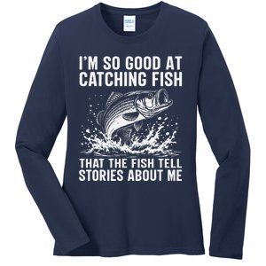 Bass Fishing Angler Funny Fisherman Catching Fish Ladies Long Sleeve Shirt