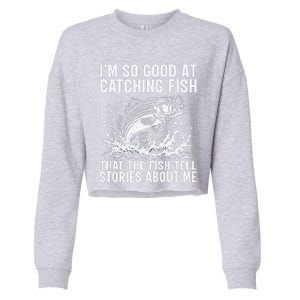 Bass Fishing Angler Funny Fisherman Catching Fish Cropped Pullover Crew