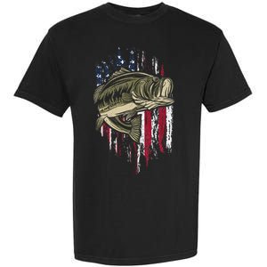 Bass Fishing American Flag 4th Of July Gift For Fisherman Garment-Dyed Heavyweight T-Shirt