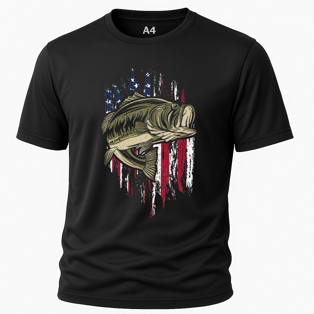 Bass Fishing American Flag 4th Of July Gift For Fisherman Performance Shirt