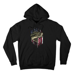 Bass Fishing American Flag 4th Of July Gift For Fisherman Hoodie