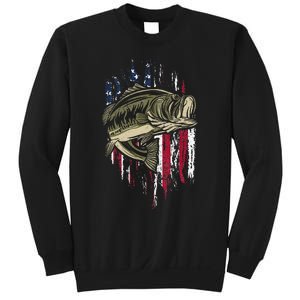 Bass Fishing American Flag 4th Of July Gift For Fisherman Sweatshirt