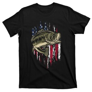 Bass Fishing American Flag 4th Of July Gift For Fisherman T-Shirt