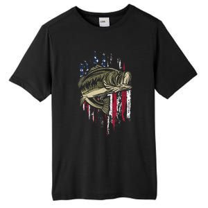 Bass Fishing American Flag 4th Of July Gift For Fisherman Tall Fusion ChromaSoft Performance T-Shirt