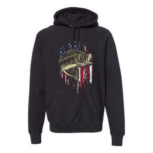 Bass Fishing American Flag 4th Of July Gift For Fisherman Premium Hoodie