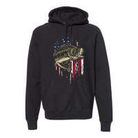 Bass Fishing American Flag 4th Of July Gift For Fisherman Premium Hoodie