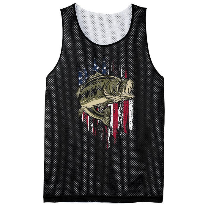 Bass Fishing American Flag 4th Of July Gift For Fisherman Mesh Reversible Basketball Jersey Tank