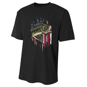 Bass Fishing American Flag 4th Of July Gift For Fisherman Performance Sprint T-Shirt