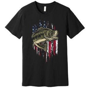 Bass Fishing American Flag 4th Of July Gift For Fisherman Premium T-Shirt