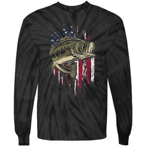 Bass Fishing American Flag 4th Of July Gift For Fisherman Tie-Dye Long Sleeve Shirt