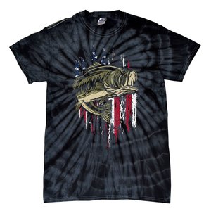 Bass Fishing American Flag 4th Of July Gift For Fisherman Tie-Dye T-Shirt