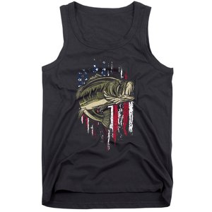 Bass Fishing American Flag 4th Of July Gift For Fisherman Tank Top