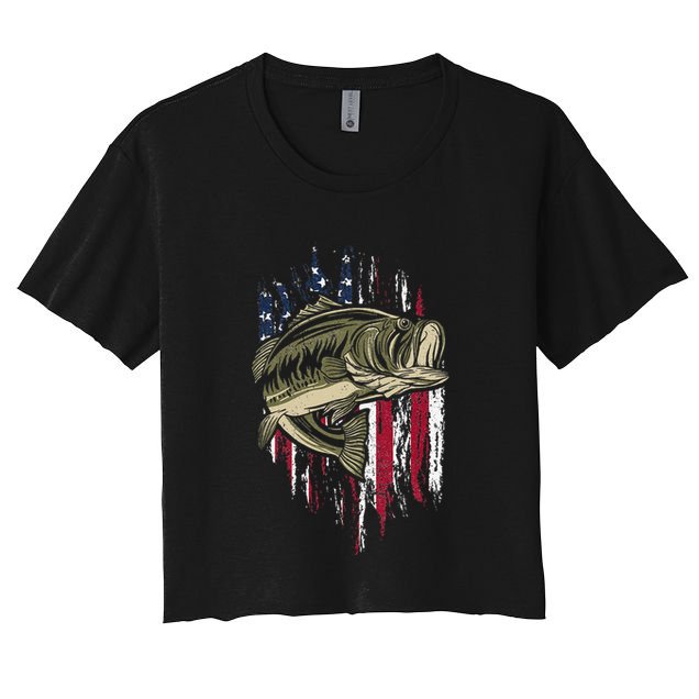 Bass Fishing American Flag 4th Of July Gift For Fisherman Crop Top