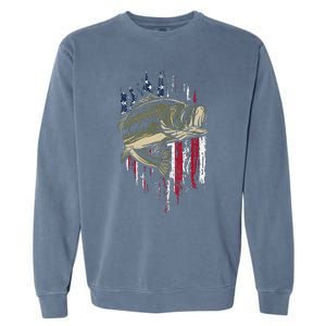 Bass Fishing American Flag 4th Of July Gift For Fisherman Garment-Dyed Sweatshirt