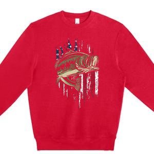 Bass Fishing American Flag 4th Of July Gift For Fisherman Premium Crewneck Sweatshirt