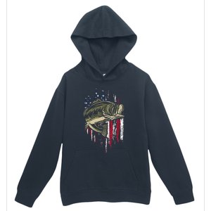 Bass Fishing American Flag 4th Of July Gift For Fisherman Urban Pullover Hoodie