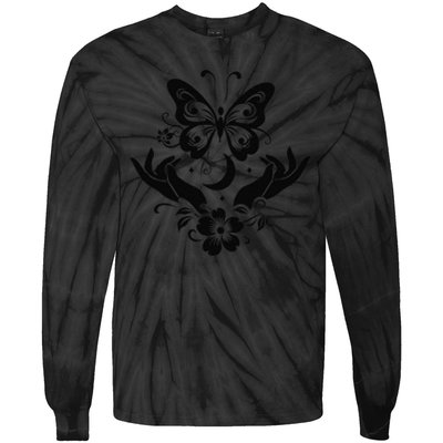 Butterfly flower and Moon Nice Graphic for everyday Comfort Tie-Dye Long Sleeve Shirt