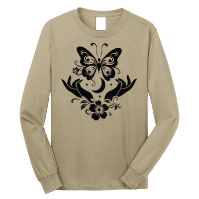 Butterfly flower and Moon Nice Graphic for everyday Comfort Long Sleeve Shirt