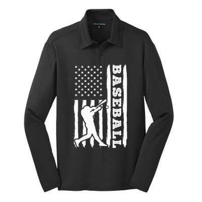 Baseball Flag America Silk Touch Performance Long Sleeve Polo