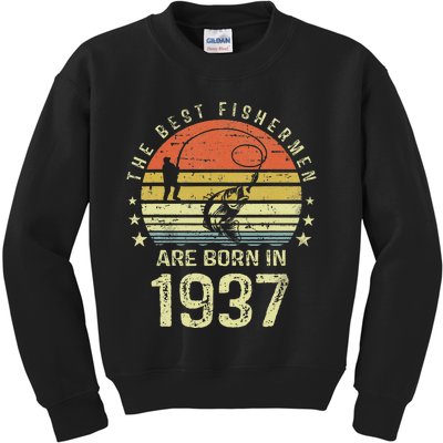 Best Fishermen Are Born In 1937 84th Birthday Fishing Gift Kids Sweatshirt