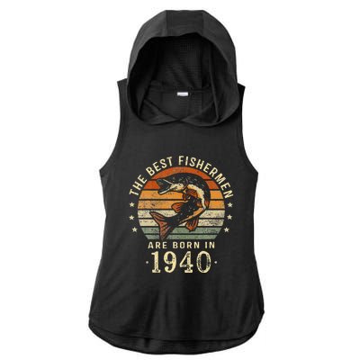 Best Fishermen Are Born In 1940 83rd Birthday Fishing Gifts Ladies PosiCharge Tri-Blend Wicking Draft Hoodie Tank