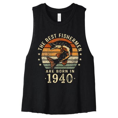 Best Fishermen Are Born In 1940 83rd Birthday Fishing Gifts Women's Racerback Cropped Tank