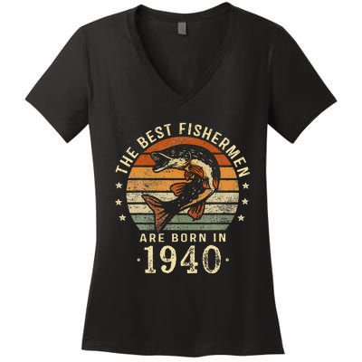 Best Fishermen Are Born In 1940 83rd Birthday Fishing Gifts Women's V-Neck T-Shirt