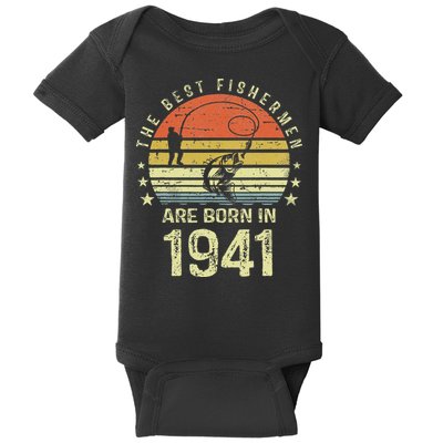 Best Fishermen Are Born In 1941 80th Birthday Fishing Gift Baby Bodysuit
