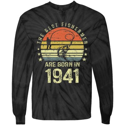 Best Fishermen Are Born In 1941 80th Birthday Fishing Gift Tie-Dye Long Sleeve Shirt