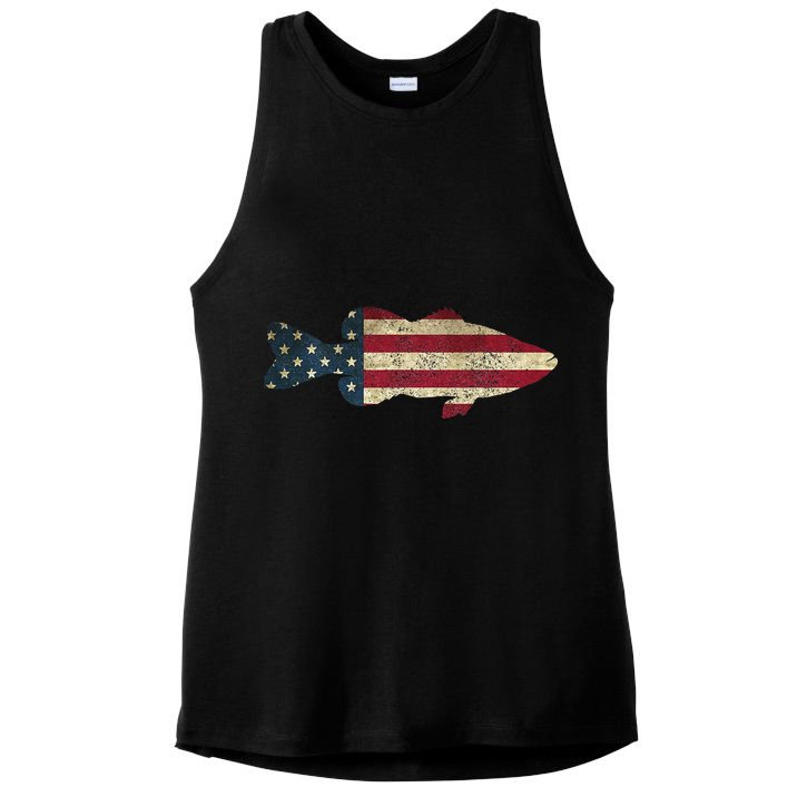 Bass Fishing American Flag Vintage Patriotic Angler Ladies PosiCharge Tri-Blend Wicking Tank