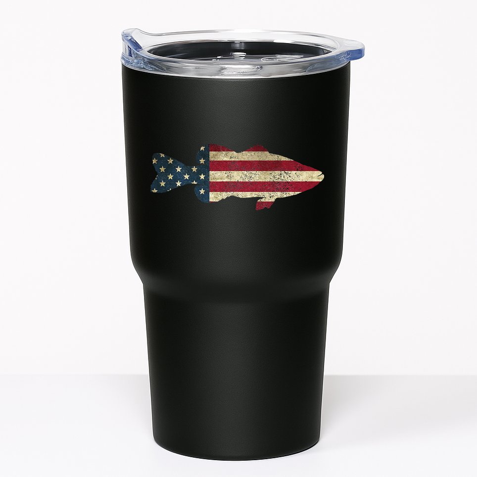 Bass Fishing American Flag Vintage Patriotic Angler Tumbler