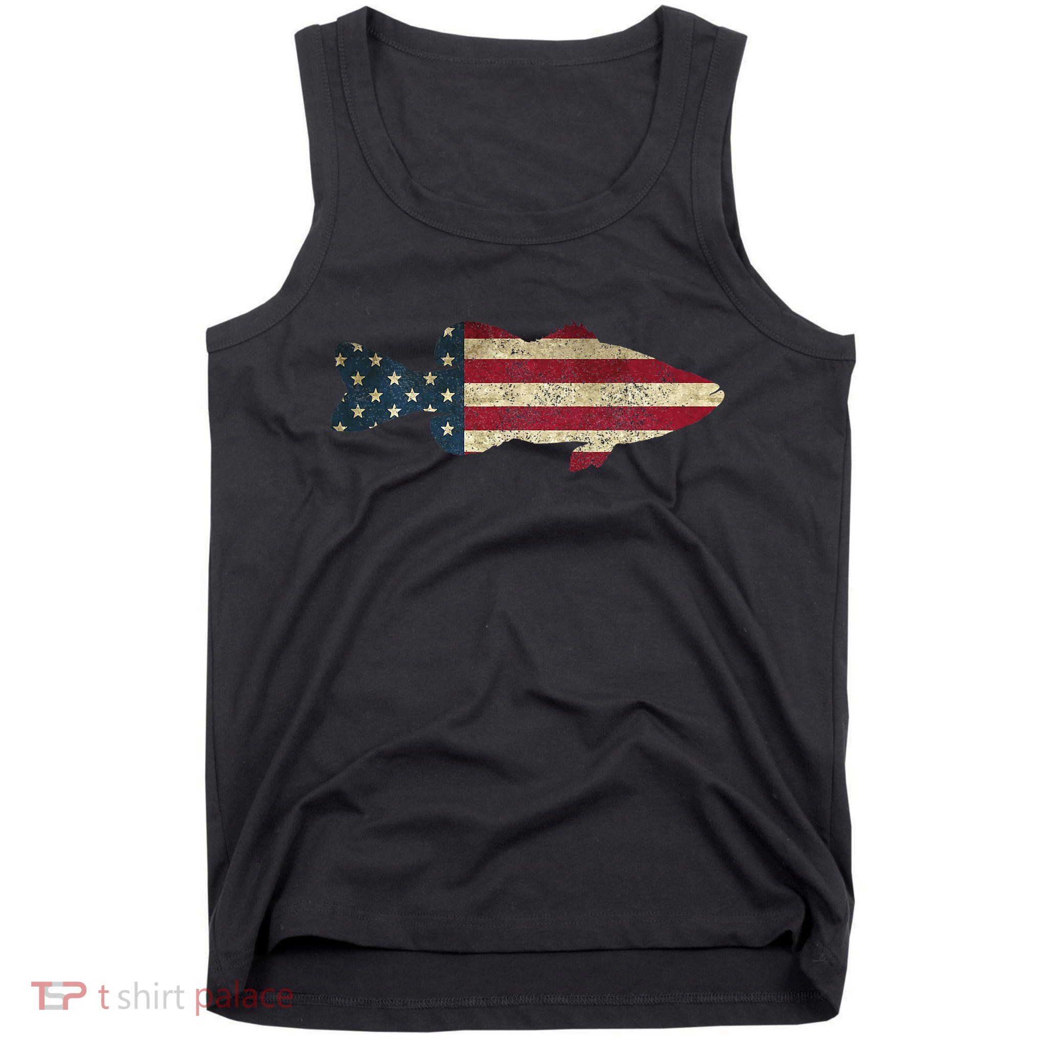 Bass Fishing American Flag Vintage Patriotic Angler Tank Top