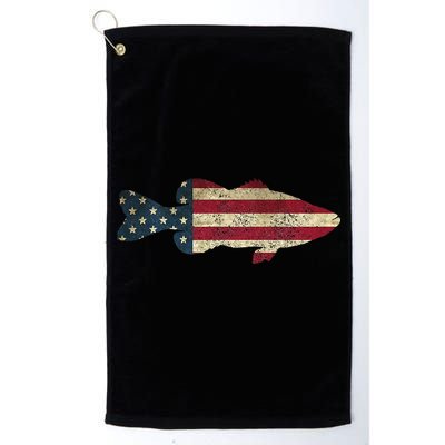Bass Fishing American Flag Vintage Patriotic Angler Golf Towel