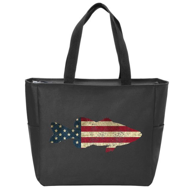 Bass Fishing American Flag Vintage Patriotic Angler Zip Tote Bag